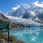 A glacier and turquoise glacial lake surrounded by snow-covered mountains in Gilgit-Baltistan, highlighting the proposed Glacier Protection Authority and climate resilience efforts.
