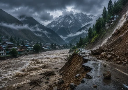Floods and landslides damage roads in Gilgit-Baltistan after heavy monsoon rains.
