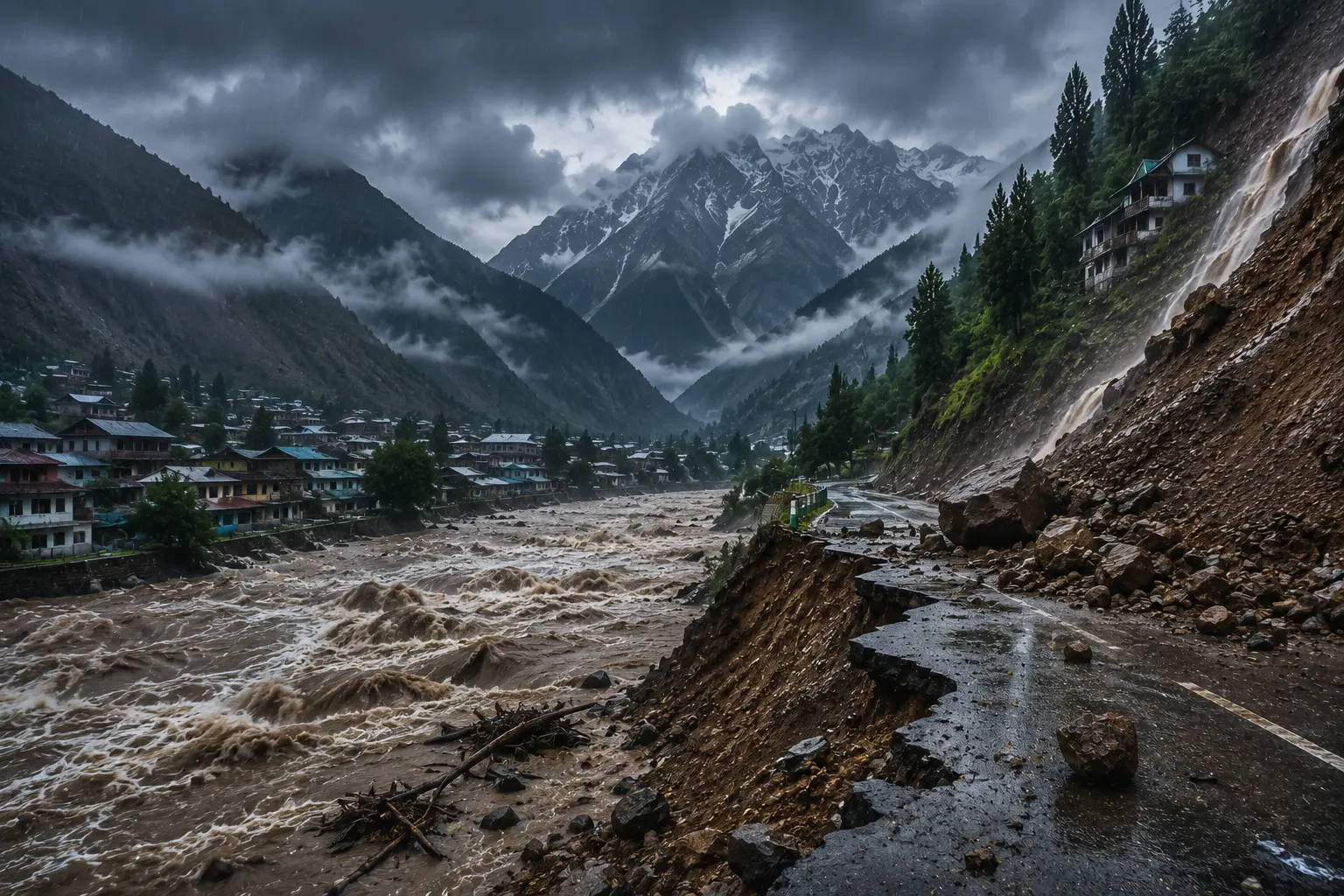 Floods and landslides damage roads in Gilgit-Baltistan after heavy monsoon rains.