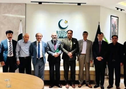 Senior government officials pose for a group photo during a high-level meeting at the Prime Minister's House in Islamabad under the SIFC framework