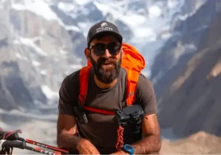 Mourners attend the funeral of mountaineer Sohail Sakhi at Aliabad College Ground, Hunza